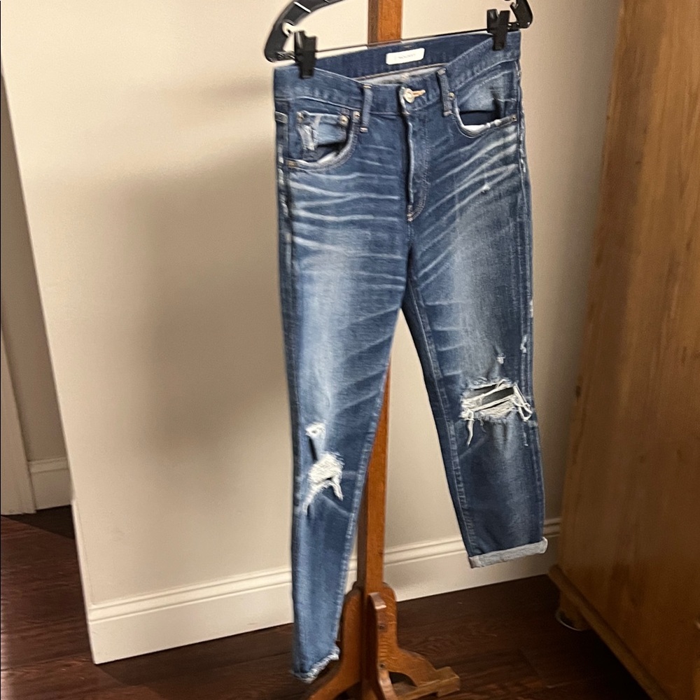 Moussy Classic Blue Ripped Cropped Jeans
